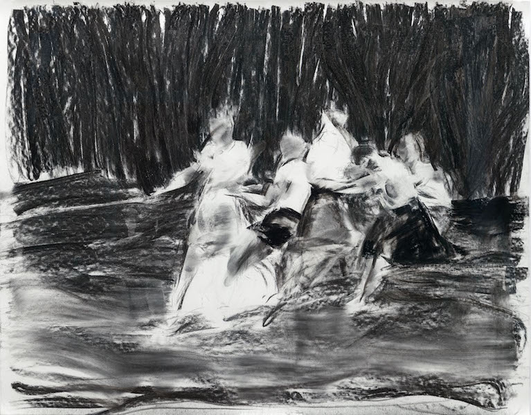 Sebastian Hosu: Play Ground II, 2018, charcoal on paper, 143 × 117 cm

